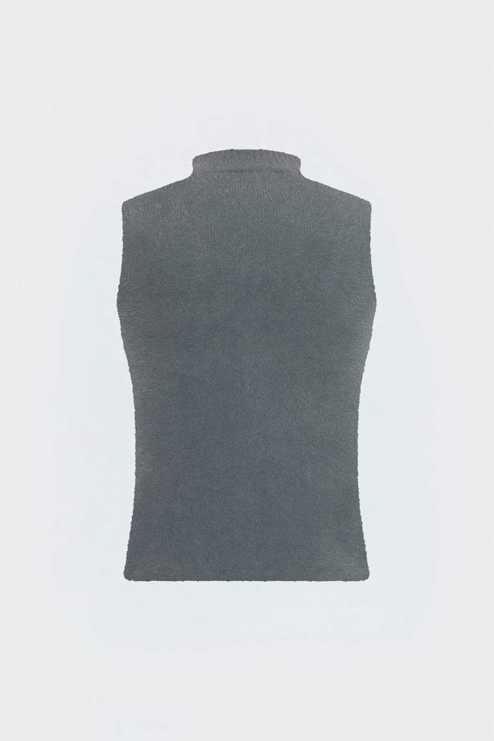 Sateen Blouse en tricot à col zéro avec poils - Anthracite