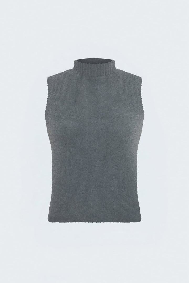 Sateen Blouse en tricot à col zéro avec poils - Anthracite
