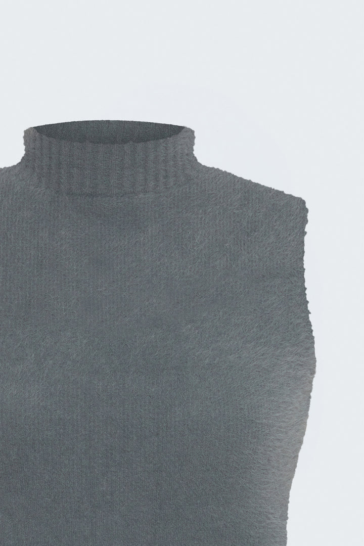 Sateen Blouse en tricot à col zéro avec poils - Anthracite