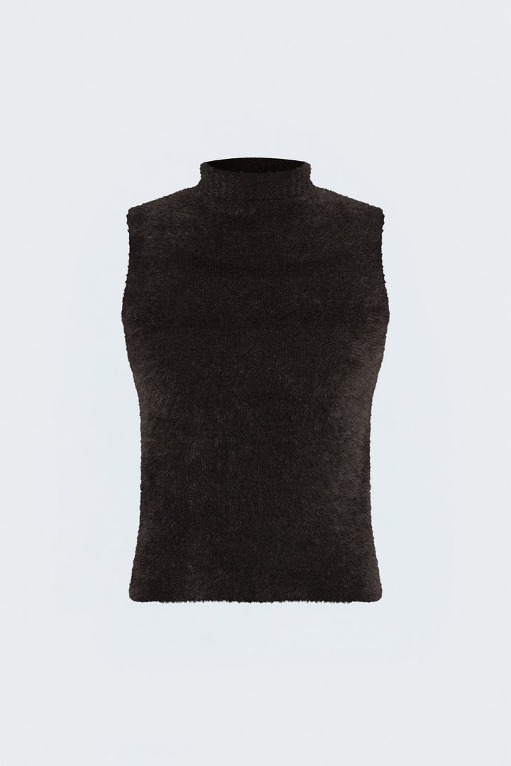 Sateen Blouse en tricot à col zéro avec poils - Marron