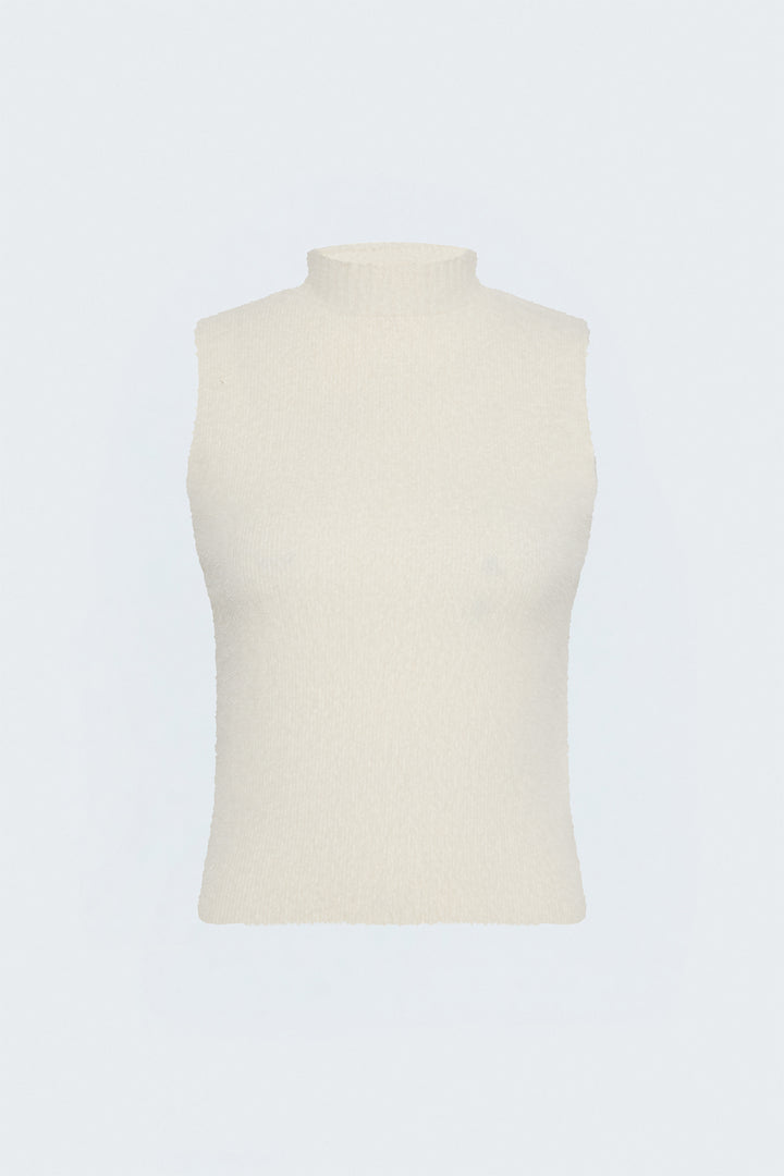 Sateen Blouse en tricot sans manches avec barbe - Crème