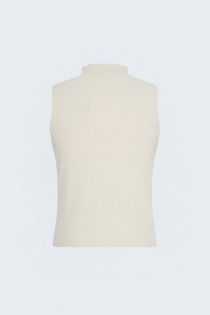 Sateen Blouse en tricot sans manches avec barbe - Crème