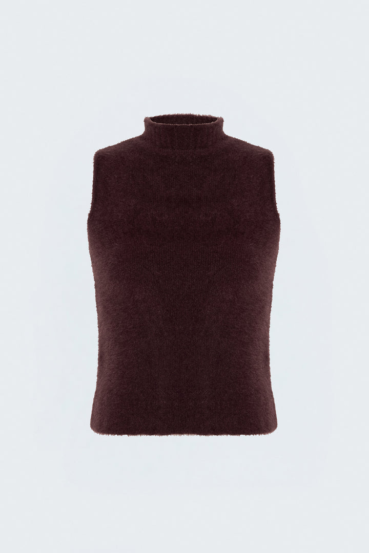Sateen Blouse en tricot sans manches avec barbe - Prune
