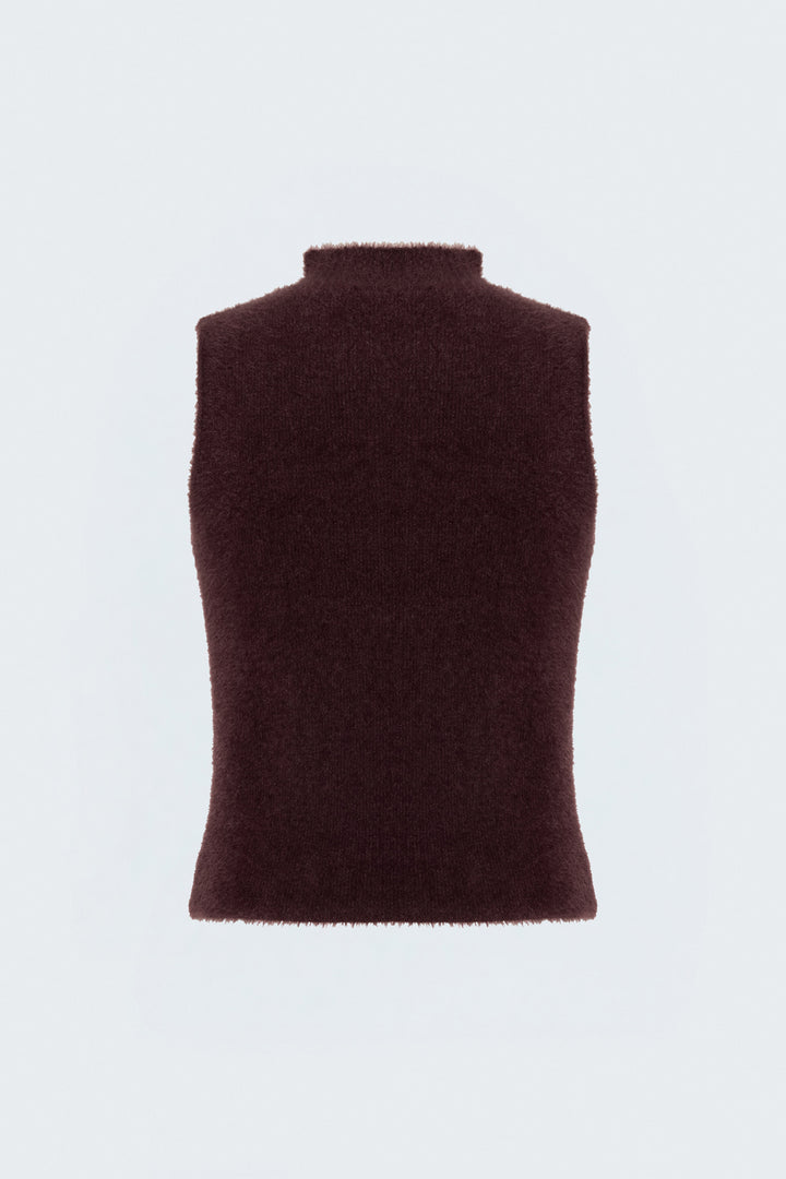 Sateen Blouse en tricot sans manches avec barbe - Prune
