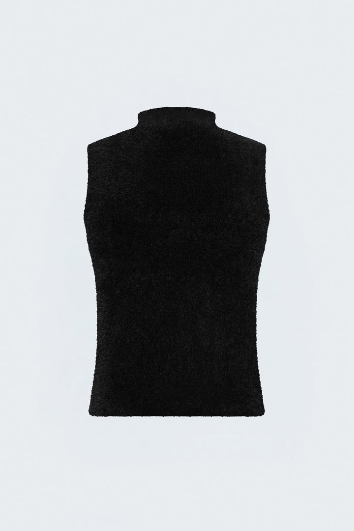 Sateen Blouse en tricot à col zéro avec poils - Noir