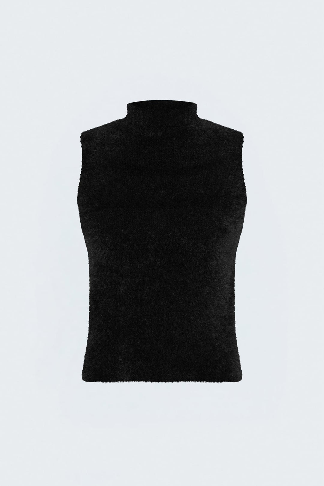 Sateen Blouse en tricot à col zéro avec poils - Noir