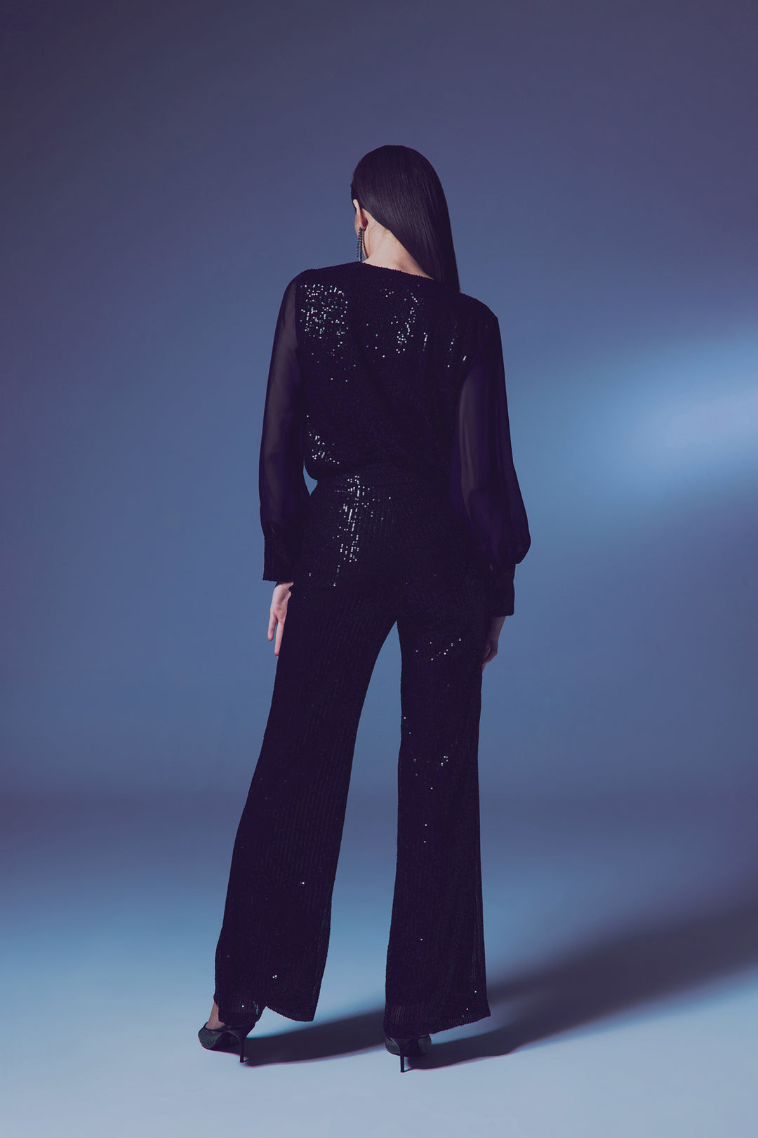 Sateen Blouse body à manches en chiffon - Noir