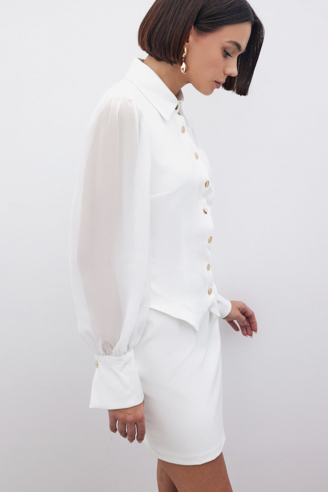 Sateen Chemise à manches en chiffon - Écru