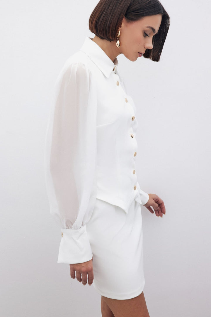 Sateen Chemise à manches en chiffon - Écru