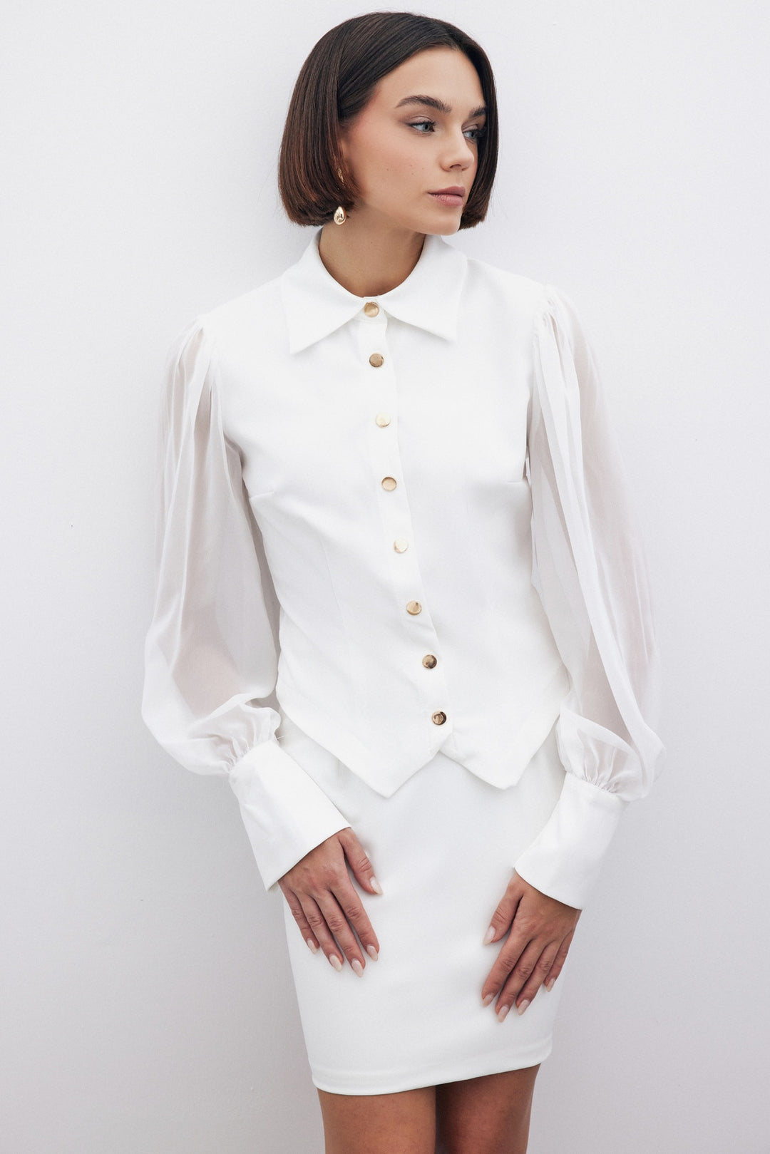 Sateen Chemise à manches en chiffon - Écru