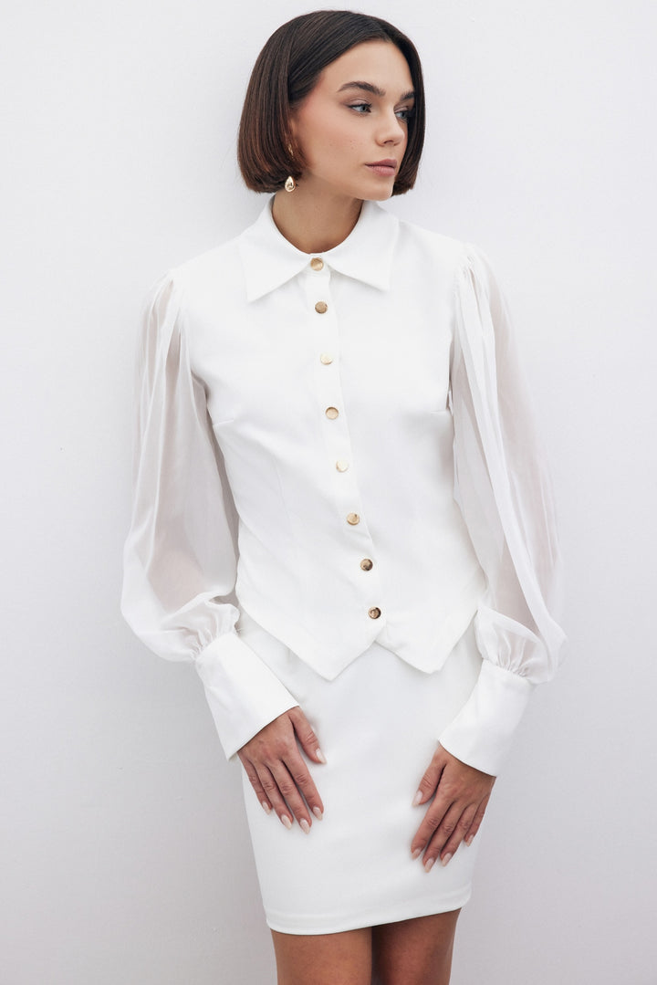 Sateen Chemise à manches en chiffon - Écru
