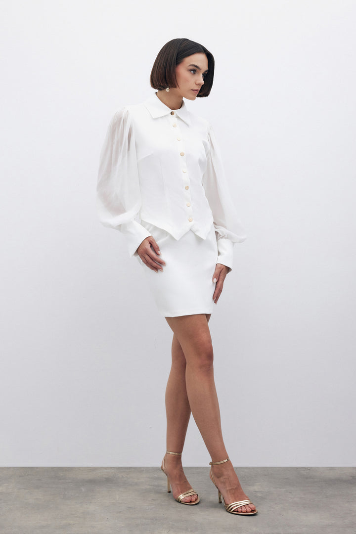 Sateen Chemise à manches en chiffon - Écru