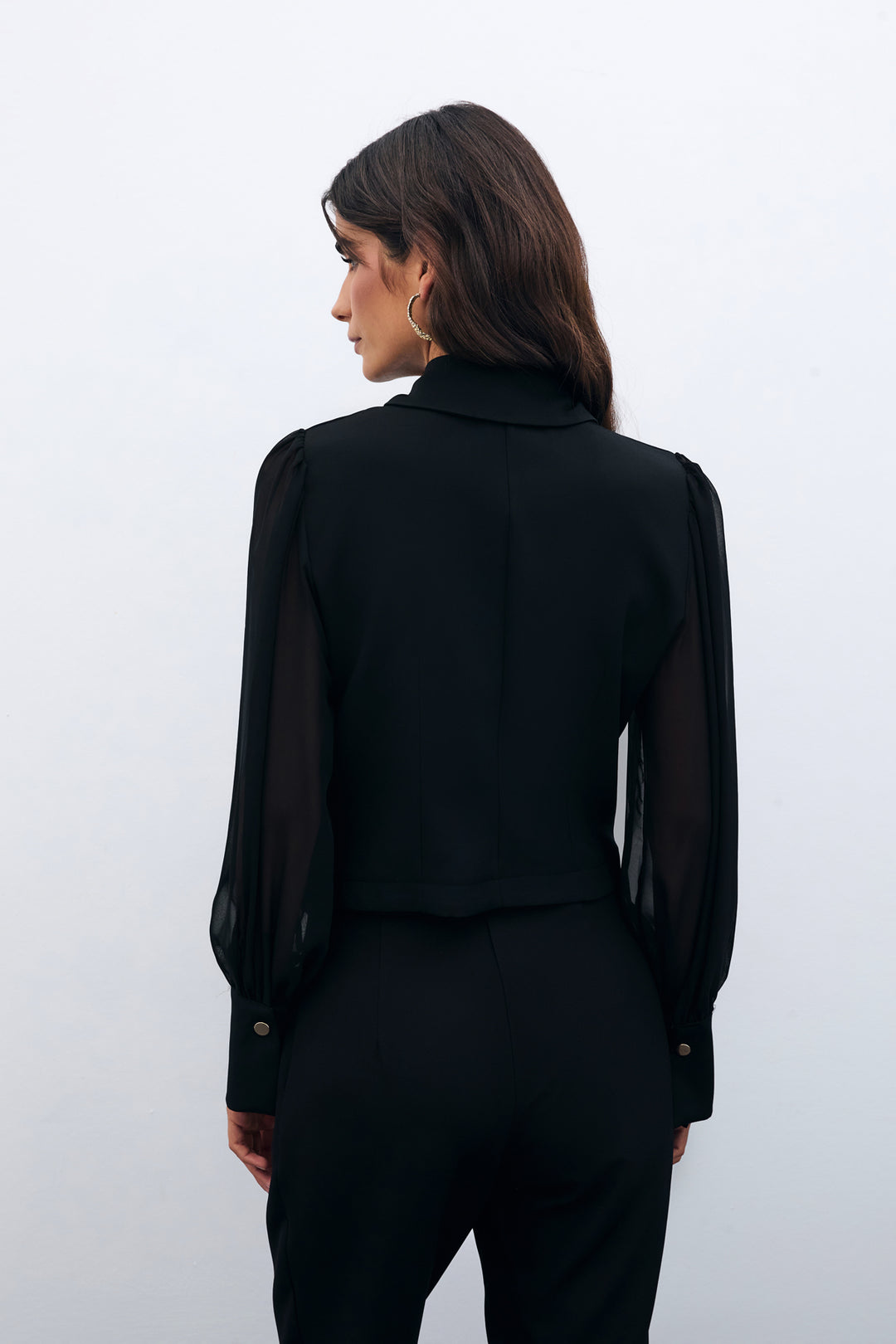 Sateen Chemise à manches en chiffon - Noir