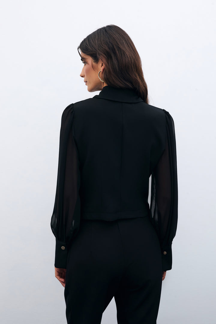 Sateen Chemise à manches en chiffon - Noir