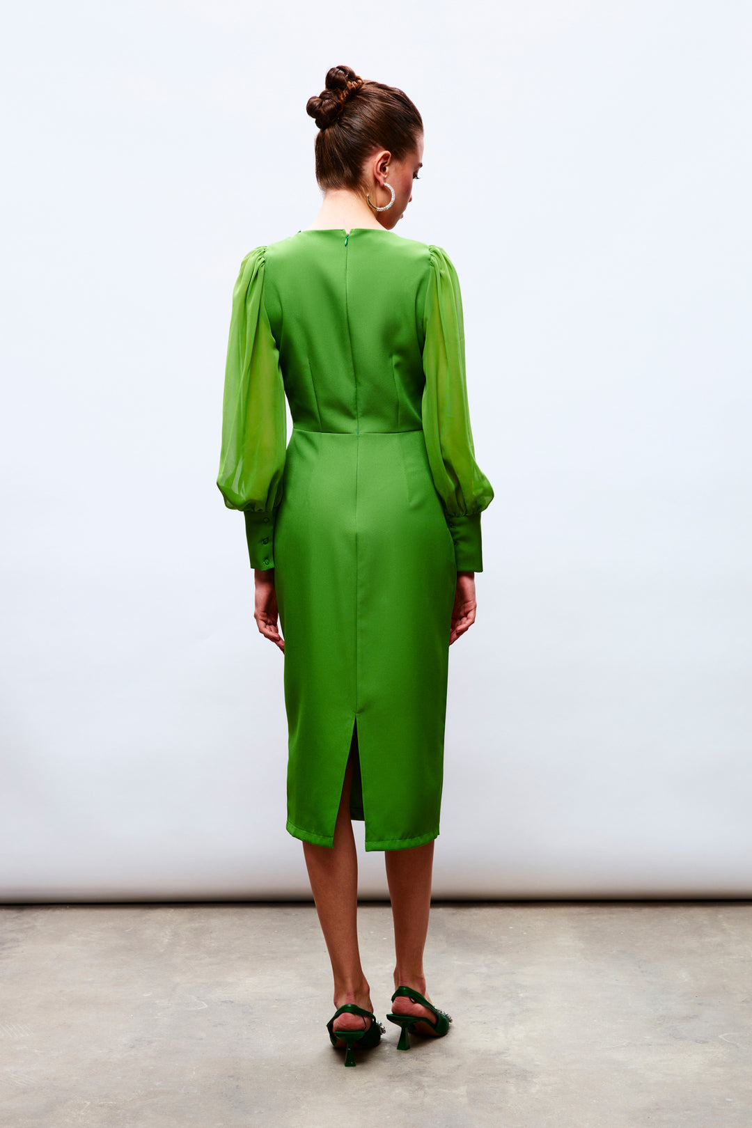 Sateen Robe en crêpe à manches en chiffon - Vert