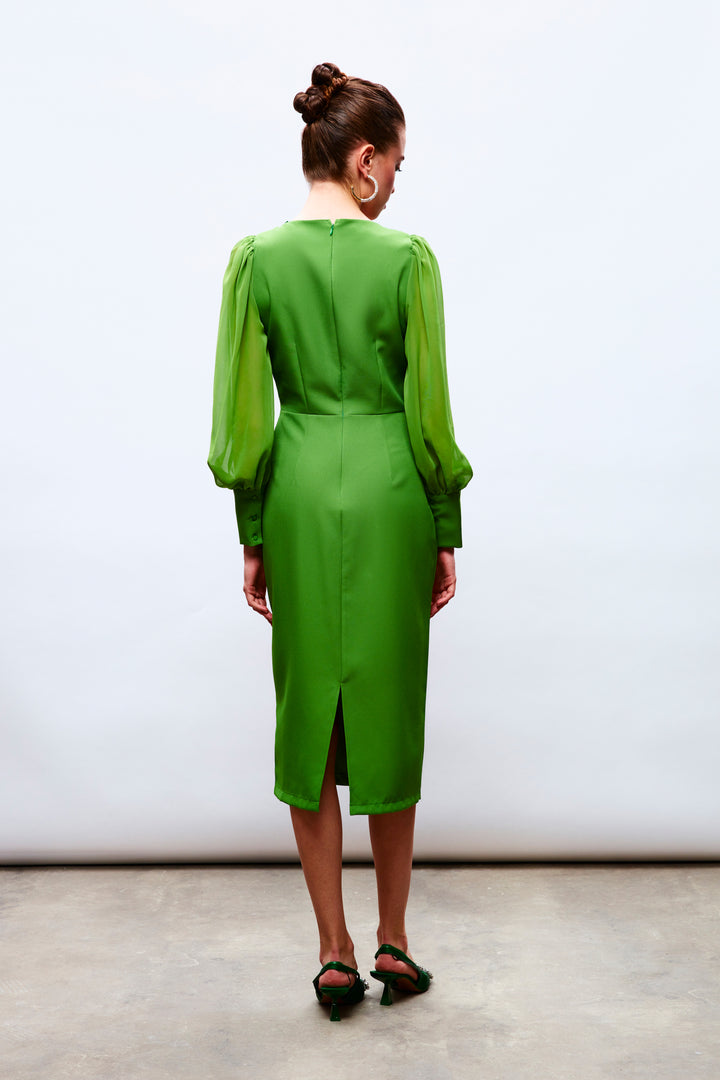 Sateen Robe en crêpe à manches en chiffon - Vert