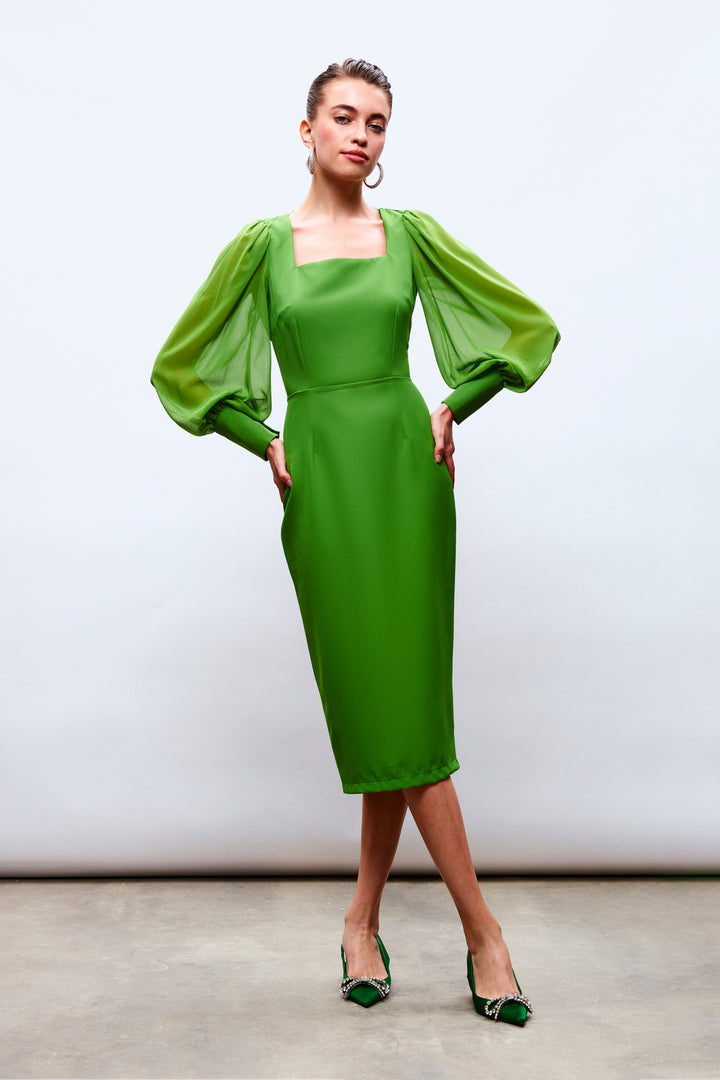 Sateen Robe en crêpe à manches en chiffon - Vert