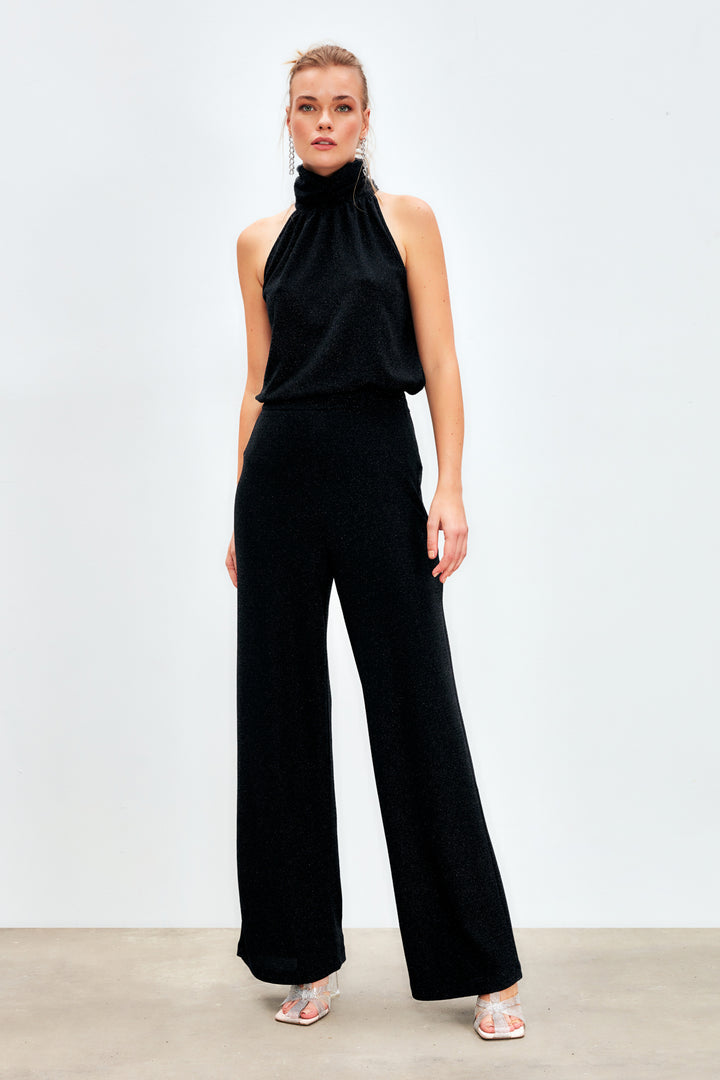 Sateen Pantalon large scintillant - Noir