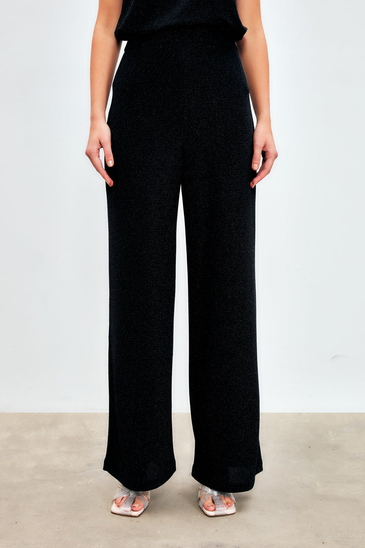 Sateen Pantalon large scintillant - Noir