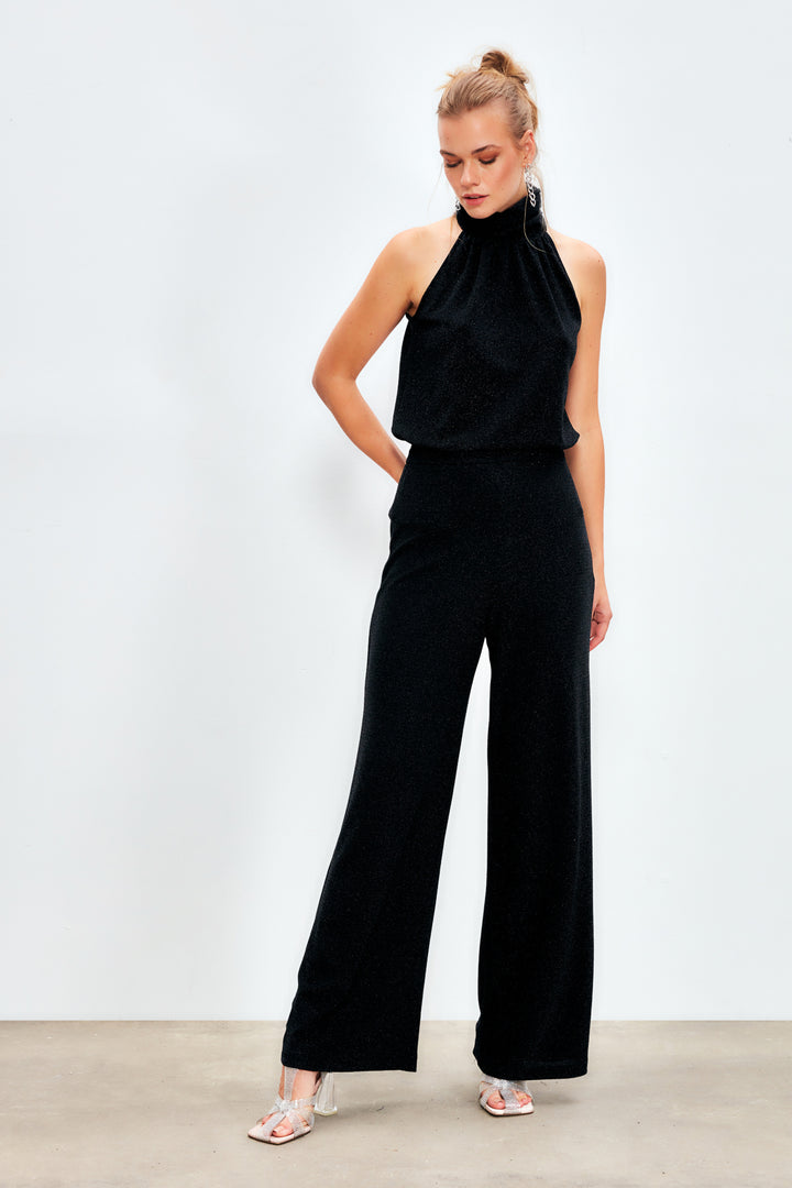 Sateen Pantalon large scintillant - Noir
