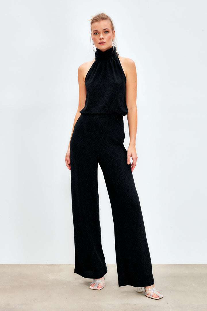 Sateen Pantalon large scintillant - Noir