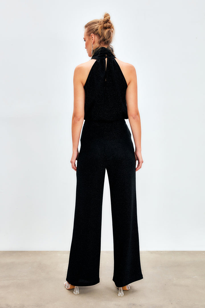 Sateen Pantalon large scintillant - Noir