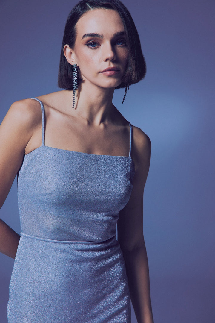 Sateen Body à bretelles en fil scintillant - Argent