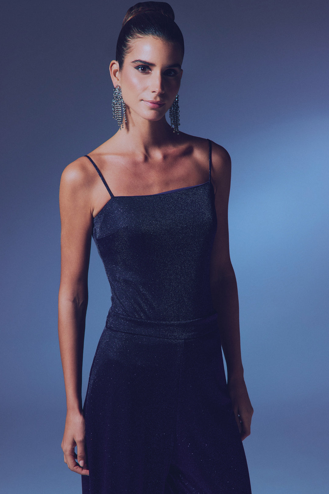 Sateen Body à bretelles pailleté - Bleu marine