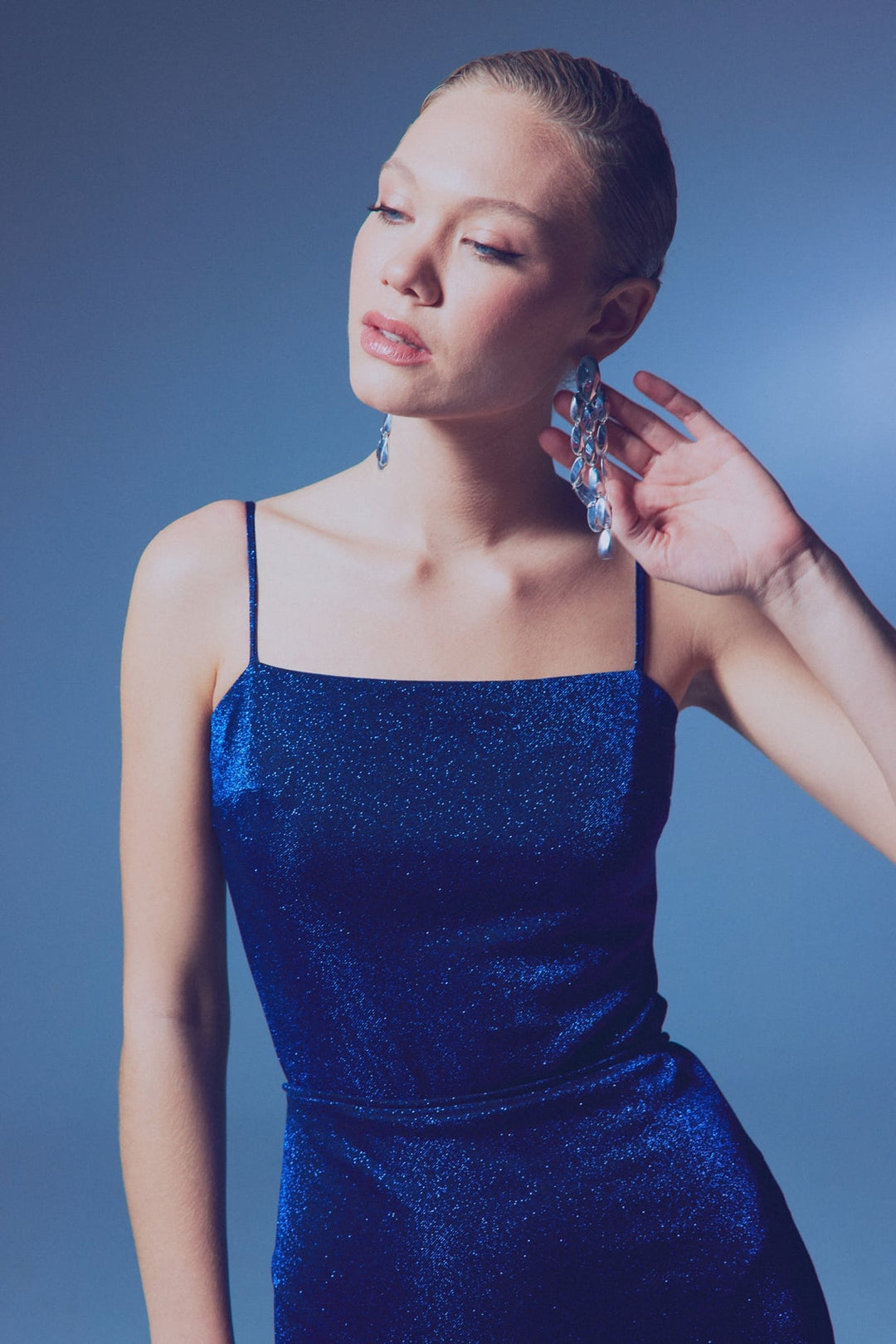 Sateen Body à bretelles pailleté - sax Bleu
