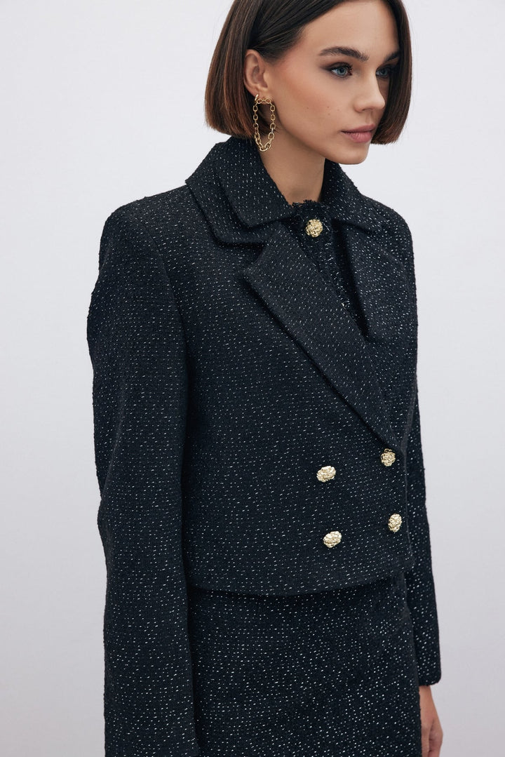 Sateen Veste courte en tweed pailleté - Noir