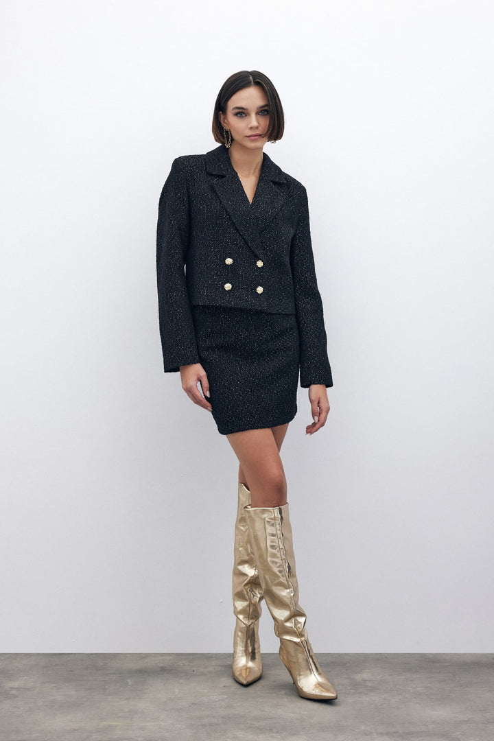 Sateen Veste courte en tweed pailleté - Noir