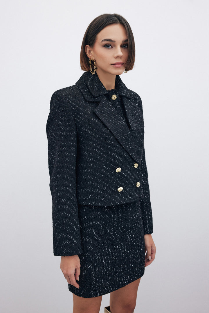 Sateen Veste courte en tweed pailleté - Noir