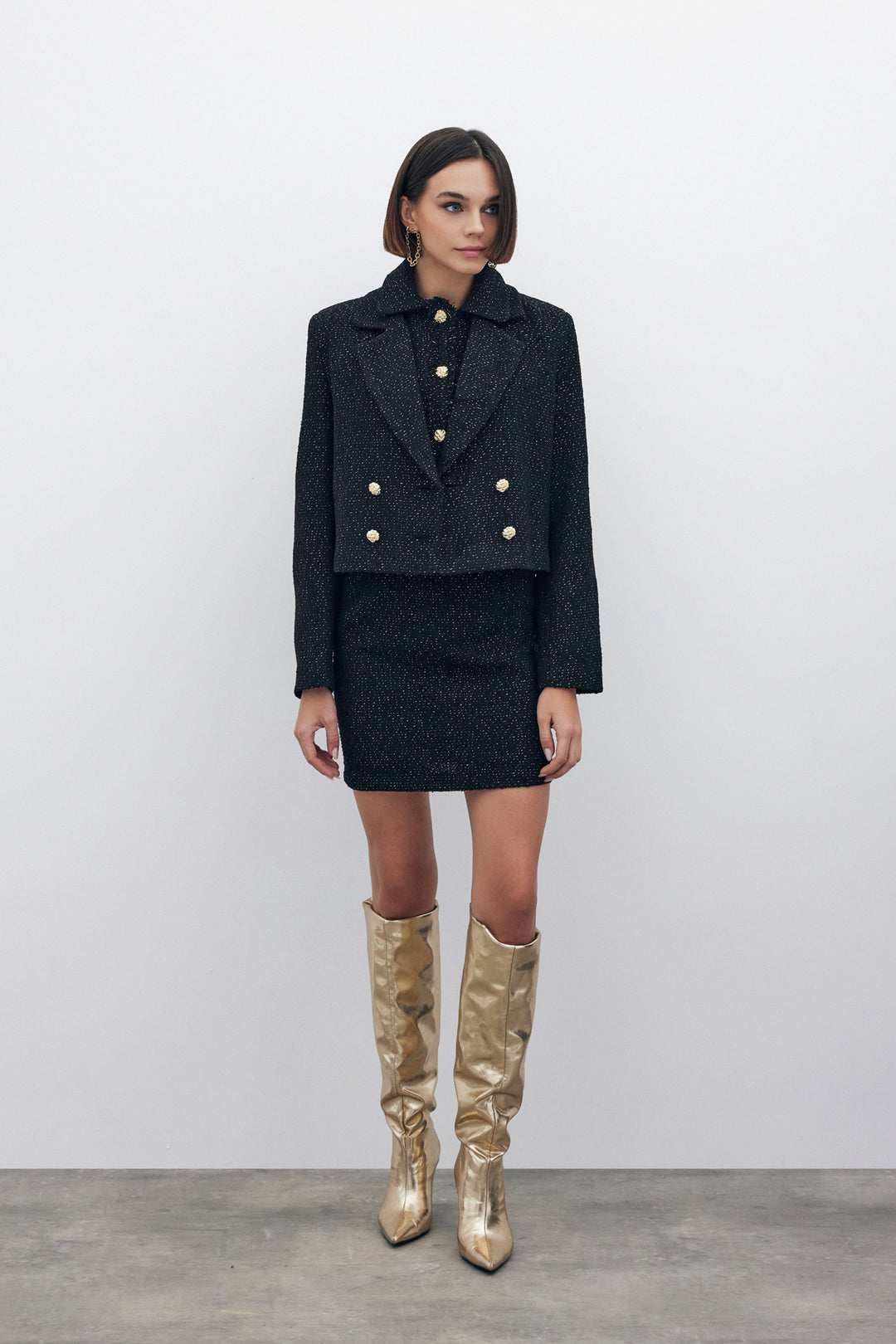 Sateen Veste courte en tweed pailleté - Noir