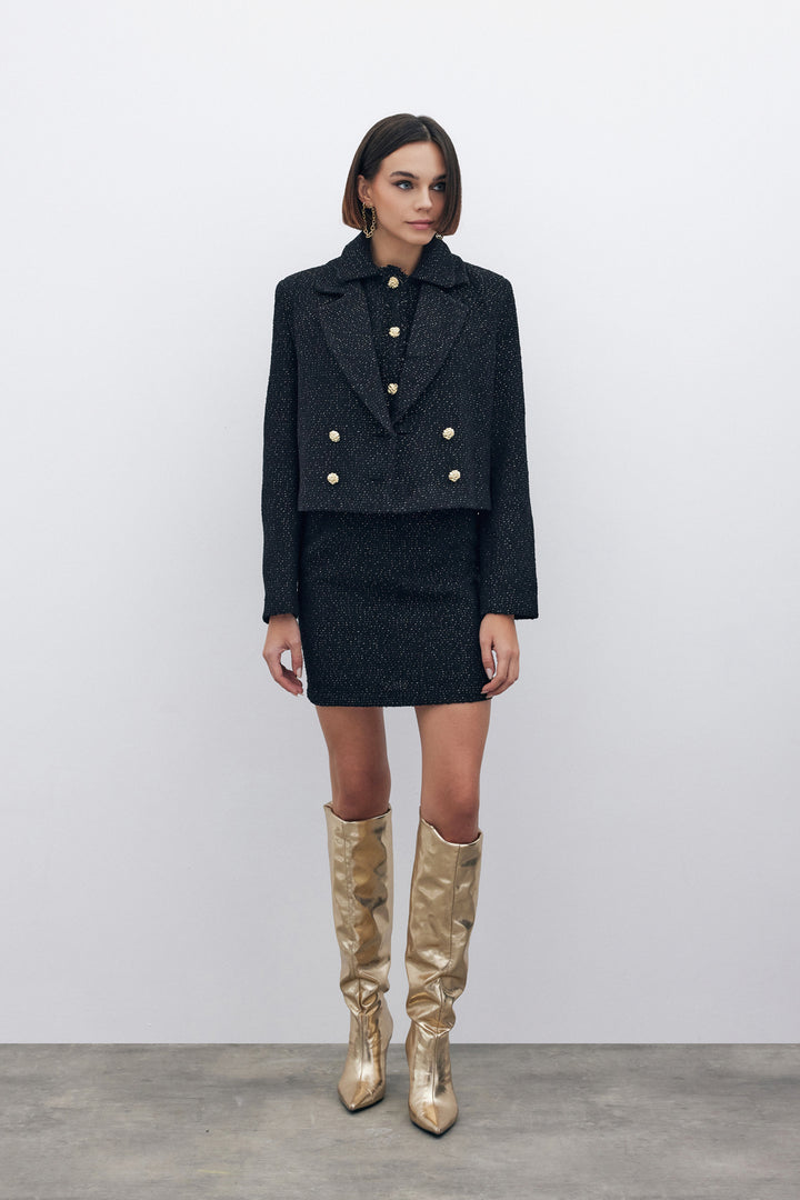 Sateen Veste courte en tweed pailleté - Noir