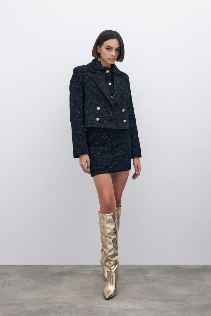 Sateen Veste courte en tweed pailleté - Noir