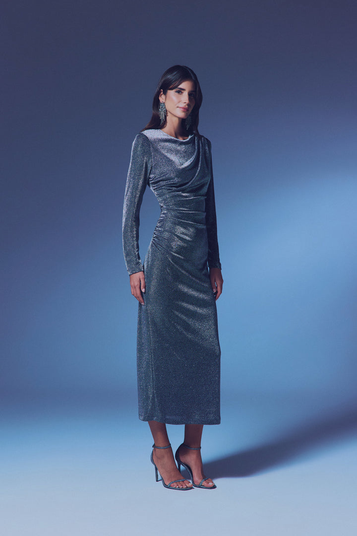 Sateen Robe midi pailletée - Anthracite