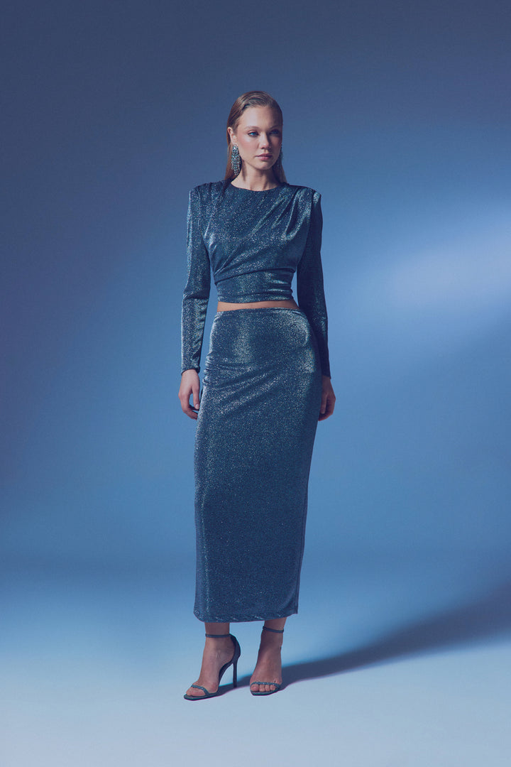 Sateen Jupe Midi Pailletée - Anthracite