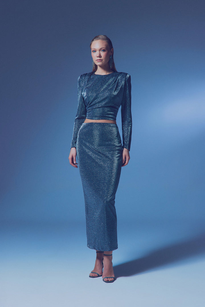 Sateen Jupe Midi Pailletée - Anthracite