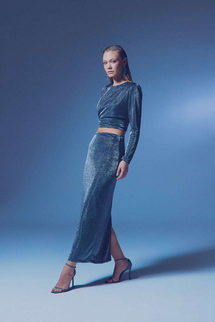 Sateen Jupe Midi Pailletée - Anthracite