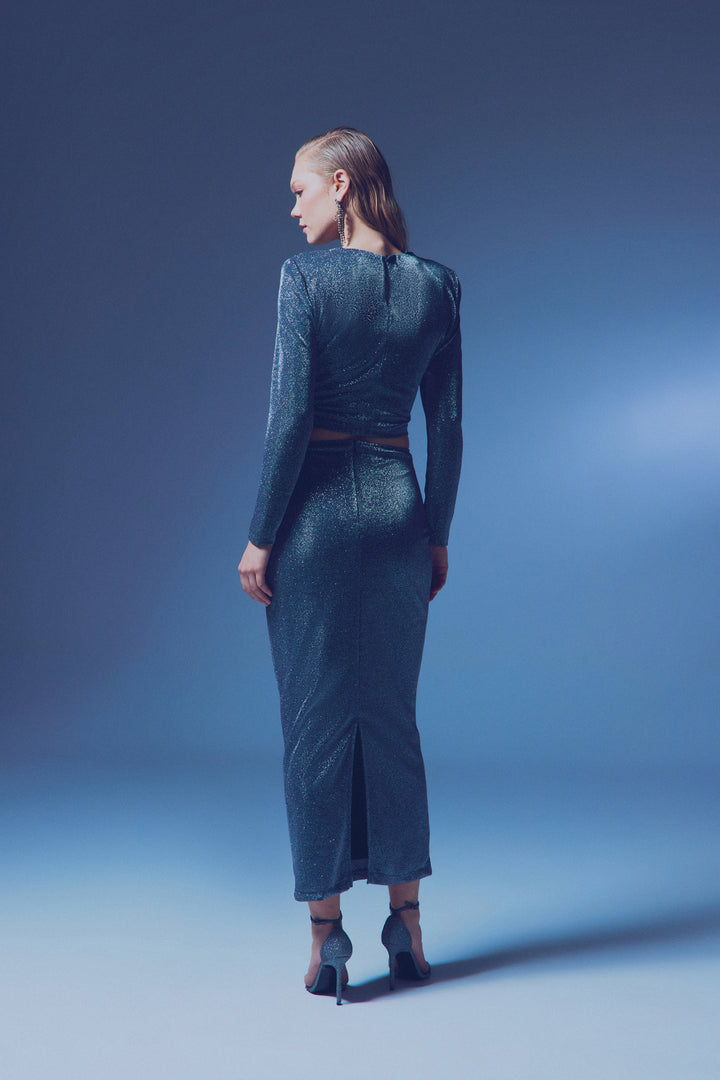 Sateen Jupe Midi Pailletée - Anthracite
