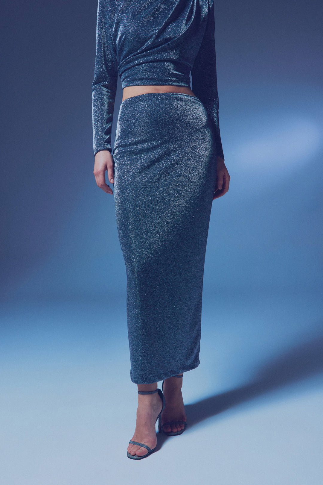 Sateen Jupe Midi Pailletée - Anthracite