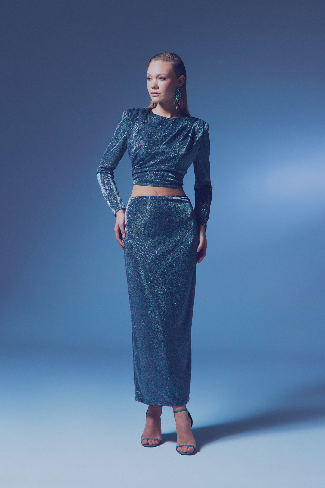 Sateen Jupe Midi Pailletée - Anthracite