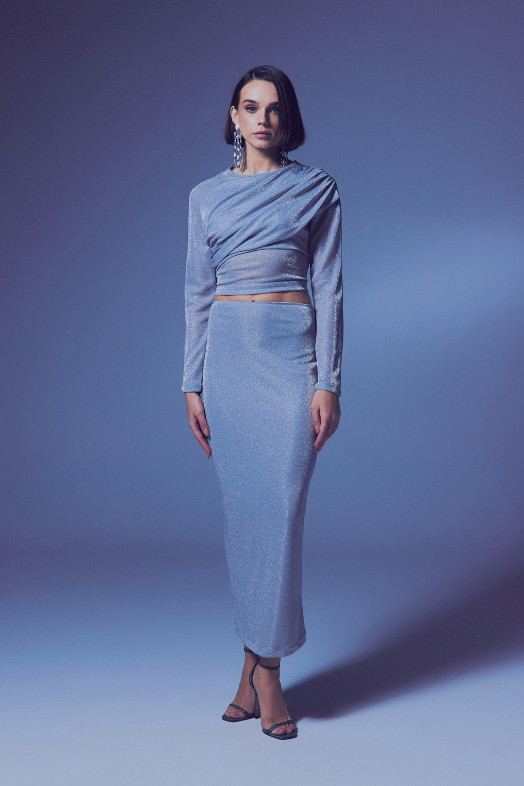 Sateen Jupe Midi Pailletée - Argent