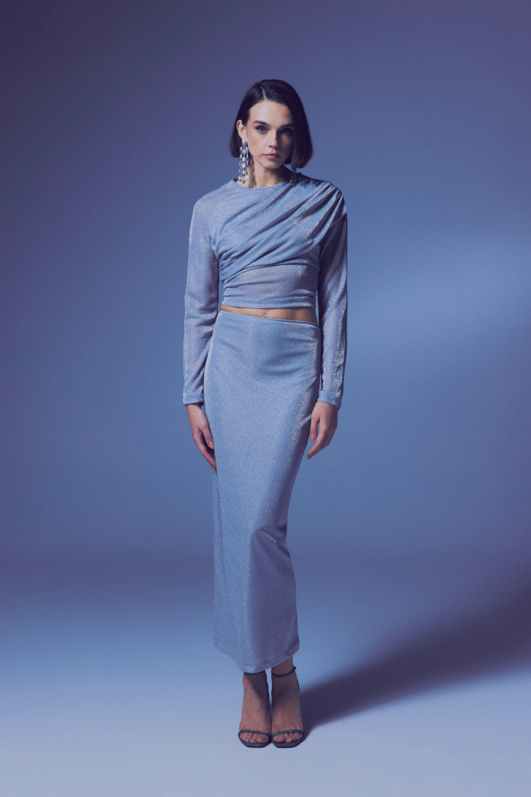 Sateen Jupe Midi Pailletée - Argent