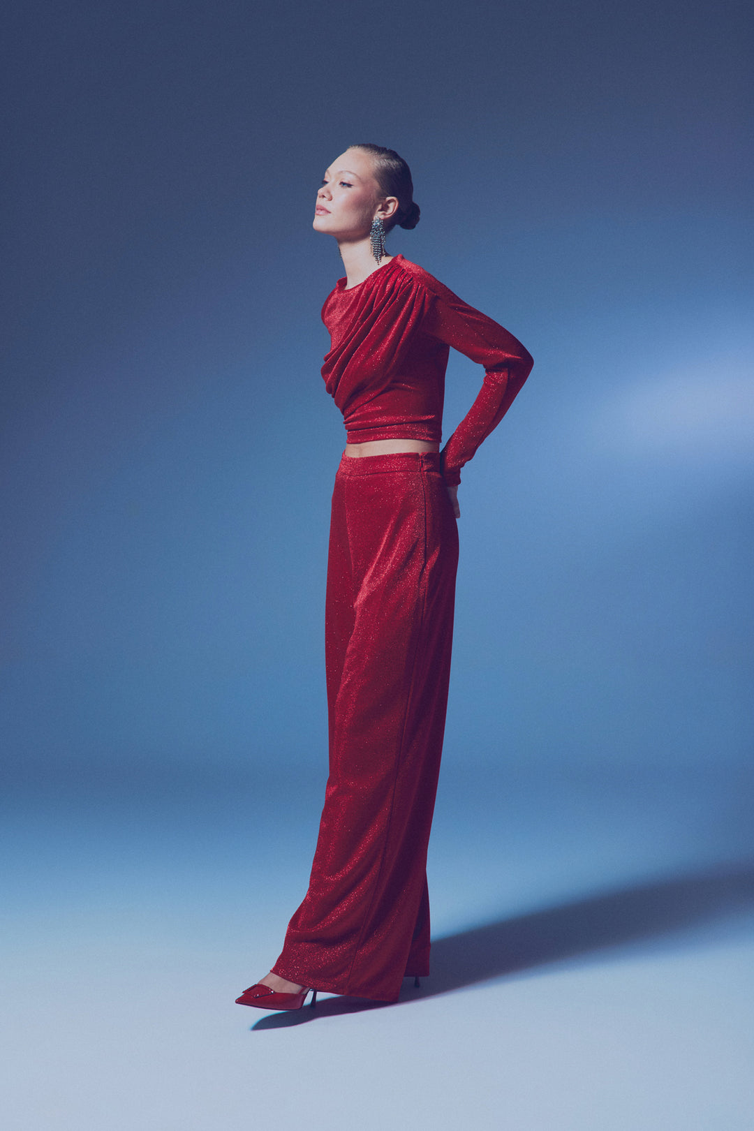 Sateen Pantalon Ample Pailleté - Rouge