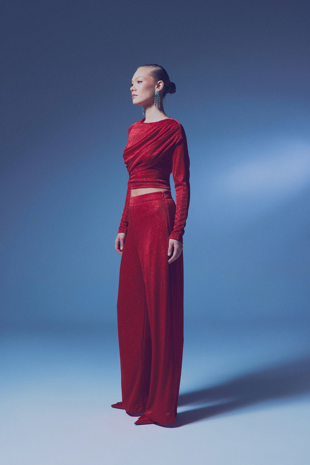 Sateen Pantalon Ample Pailleté - Rouge