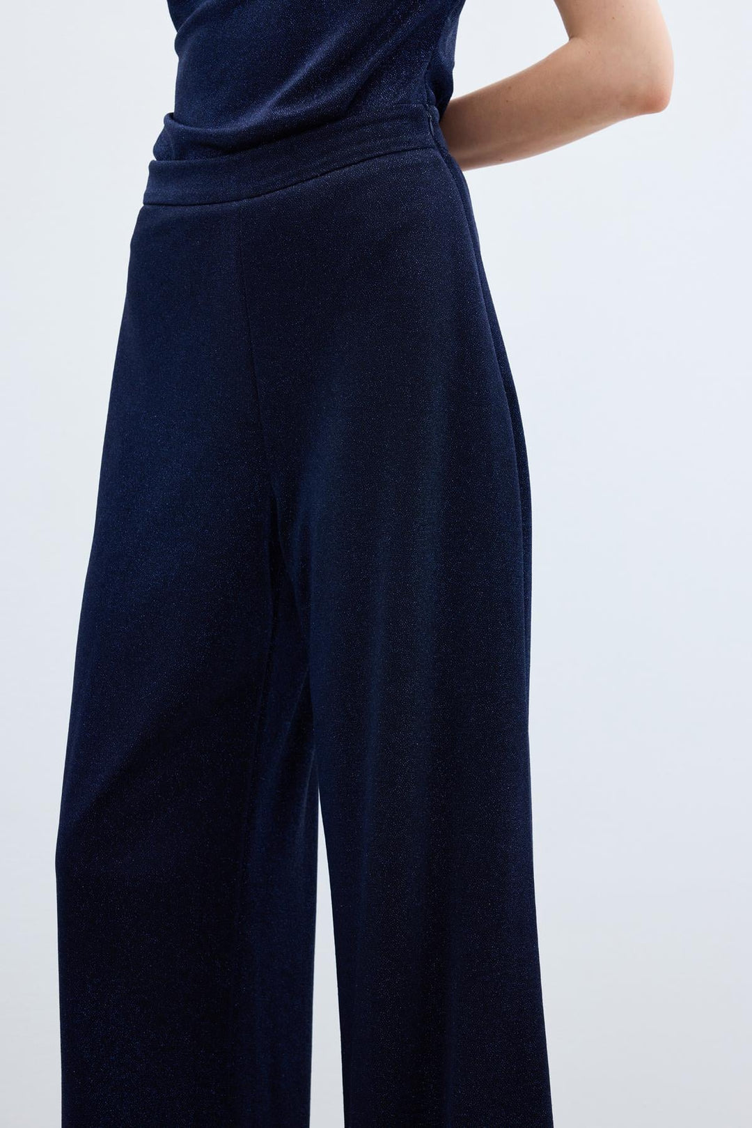 Sateen Pantalon Ample Pailleté - Bleu marine