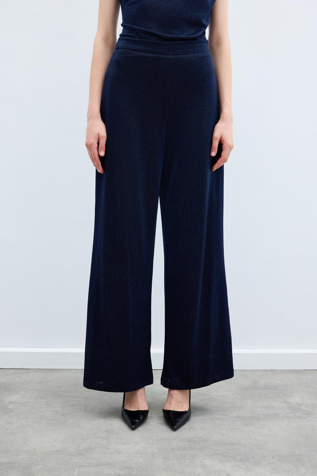 Sateen Pantalon Ample Pailleté - Bleu marine