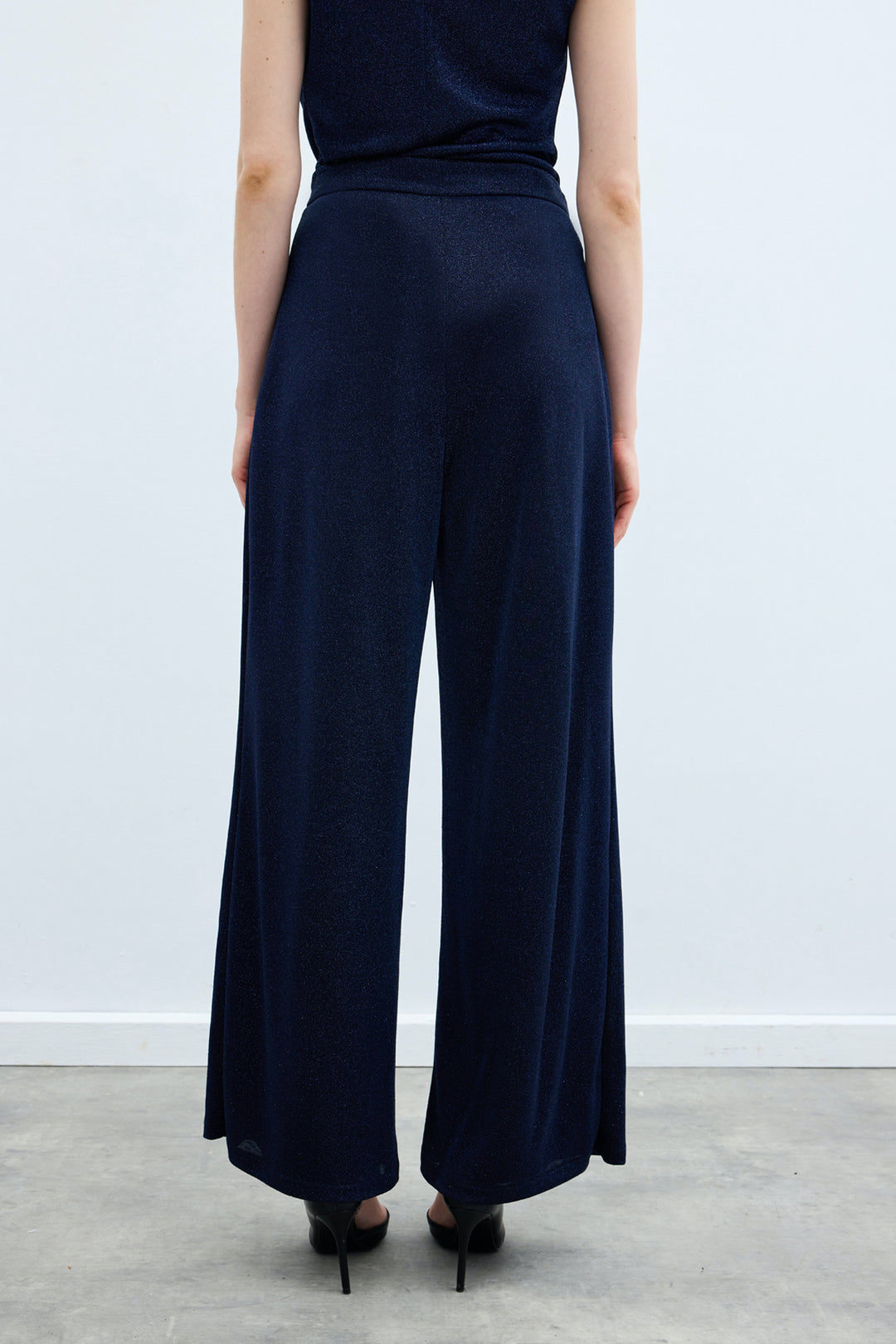 Sateen Pantalon Ample Pailleté - Bleu marine