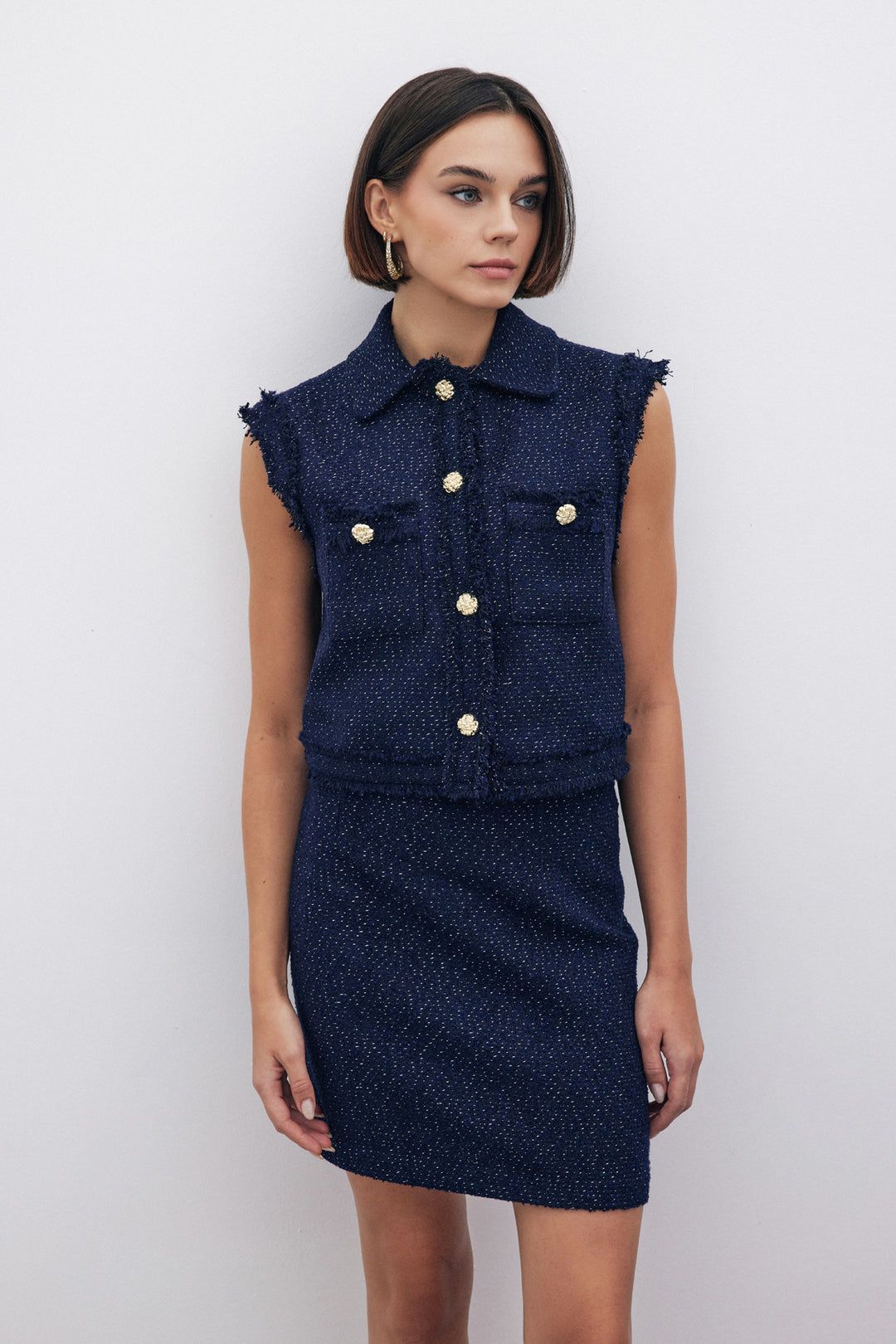 Sateen Gilet en tweed pailleté - Bleu marine